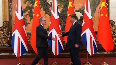 Mr Starmer greets Chinese President Xi Jinping during his visit to China in January 2026