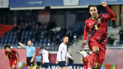 Belgium's Youri Tielemans celebrates after scoring the first goal. PA