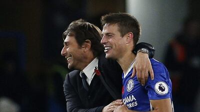 Chelsea manager Antonio Conte with Chelsea’s Cesar Azpilicueta after the match. Andrew Couldridge / Action Images / Reuters