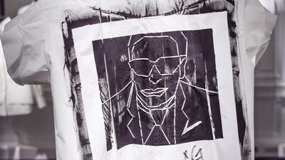 One of the unique shirts created for “Tribute to the Karl Lagerfeld: The White Shirt Project”. Getty