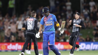 India’s KL Rahul was dismissed for 45, capping a brilliant T20 series. AFP