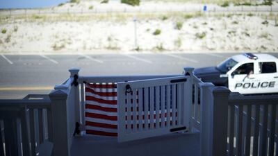 Police officers patrolling near the scene of a 'pipe bomb-style device' explosion on September 17, 2016 in Seaside Park, New Jersey. Mark Makela/Getty Images/AFP