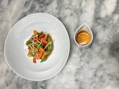 Grand fricassee of lobster with ginger and dodo sauce, a part of Fouquet's Valentine's Day menu.