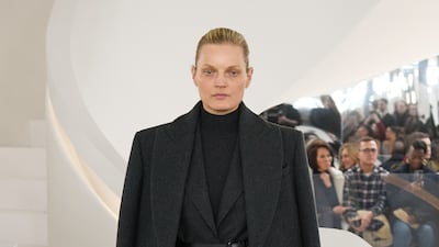 Sharp city suiting cinched with a long skinny belt. Photo: Michael Kors