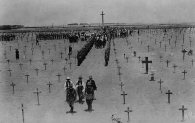 The ceremony of dedication by Field Marshal Edmund Henry Hynman Allenby (1861-1936) at the war cemetery at El Qautara, Egypt, circa 1919. Getty Images