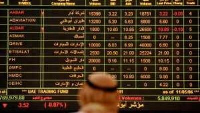 A trader watches stock prices fall at the Abu Dhabi Securities Market. Analysts predict prolonged weakness in the region, but a rise in the price of oil could do much to erase 2008's dismal fourth quarter.