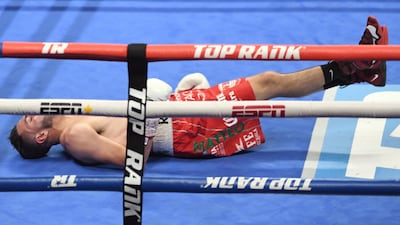 Jose Ramirez after being knocked down by Josh Taylor. AFP