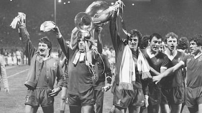 Liverpool celebrate winning the 1978 European Cup at Wembley Stadium. Getty
