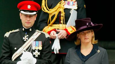 Prince Edward and Sophie, Duchess of Edinburgh, in a formal black coat, attend the National Service of Remembrance and Thanksgiving for members of the armed forces killed in the Iraq war in London, October 2003. Getty Images