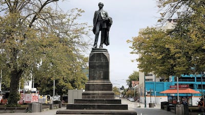 The statue of John Robert Godley now resurrected and repaired statue nearly 10 years later on February 17, 2021. AFP