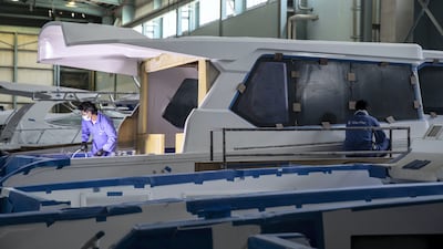 Gulf Craft's boatyard in Umm Al Quwain where hundreds of employees are working on a backlog of orders.
