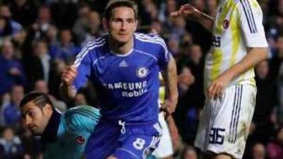 Wanted man Frank Lampard scores against Fenerbahce in the Champions League quarter-final, second leg at Stamford Bridge.