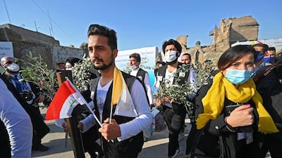 Iraqis in the northern city of Mosul get ready to welcome Pope Francis. AFP