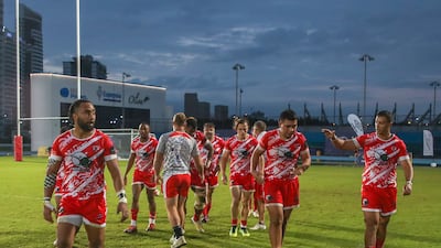 Dubai Tigers leave the field during the West Asia Premiership game against Bahrain.