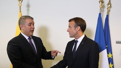 Colombian President Ivan Duque meets with French President Emmanuel Macron on the sidelines of the UN General Assembly. AFP