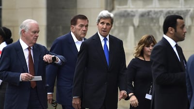 Former Secretary of State John Kerry arrives for a memorial service for John McCain at the Washington National Cathedral. AP