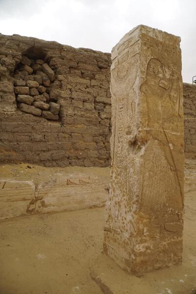 Remains of a column found in the newly excavated tomb of Ptah-M-Wiah, the royal treasurer of King Rameses II. Photo: Egypt's Ministry of Tourism and Antiquities