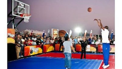 The NBA Hall of Famer Hakeem Olajuwon entertains fans at the Yas Island Show Weekends. Martin Pfeiffer for The National