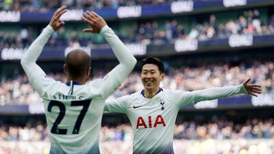 Lucas Moura, left, and teammate Son Heung-min have filled the void in Tottenham's attack following Harry Kane's injury. EPA