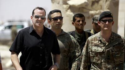 Brett McGurk (L), US special Presidential Envoy for the Global Coalition to Counter IS, arrives for a meeting with the Raqa Civil Council. AFP