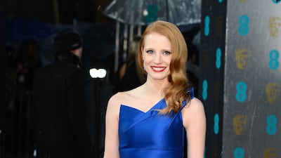 Jessica Chastain, in a blue one-shouldered Roland Mouret gown, attends the EE British Academy Film Awards at The Royal Opera House on February 10, 2013 in London. Getty Images