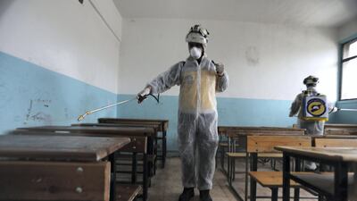 Syrian volunteer group The White Helmets have been disinfecting schools in the Aleppo countryside as part of efforts to contain coronavirus. Courtesy: The White Helmets.