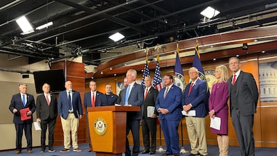 Senator Tommy Tuberville speaks during a press conference for the Sharia-Free America Caucus. Sara Ruthven / The National