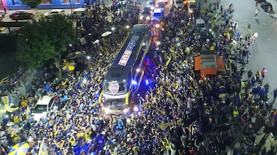Boca Juniors during a gathering to bid farewell to their players at Plaza Lezama. Getty Images