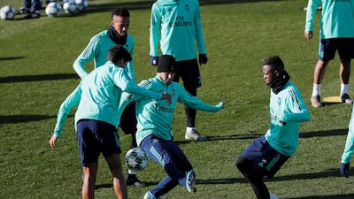 Real Madrid's Eden Hazard, Vinicius Junior and teammates during training. Reuters