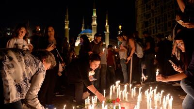 A vigil in Martyrs' Square, Beirut, to remember anti-government activist Alaa Abou Fakher, who was killed on November 12. Wael Hamzeh / EPA
