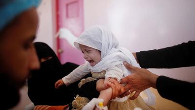 A girl cries as she is treated at a cholera treatment centre in Sanaa, Yemen, on October 29, 2016. Khaled Abdullah / Reuters