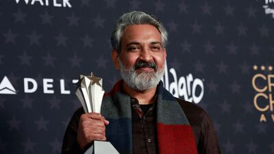 Indian filmmaker S. S. Rajamouli poses with the award for Best Foreign Language Film for "RRR" in the press room during the 28th Annual Critics Choice Awards at the Fairmont Century Plaza Hotel in Los Angeles, California on January 15, 2023. (Photo by Michael TRAN / AFP)