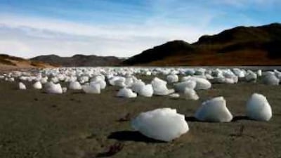 Unfrozen: Ice boulders left behind after a flood caused by the overflowing of a lake in Greenland.