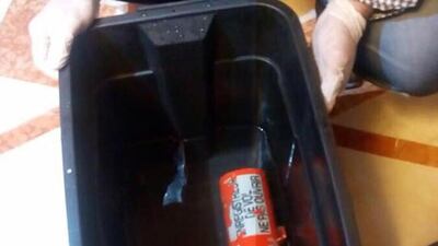 A photograph released by the Egyptian civil aviation ministry showsone of the two black boxes from the Egyptair plane that crashed in the Mediterranean. EPA / June 17, 2016