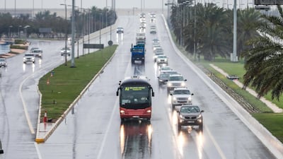 Drivers dealt with downpours during their journeys in Abu Dhabi. Victor Besa / The National.