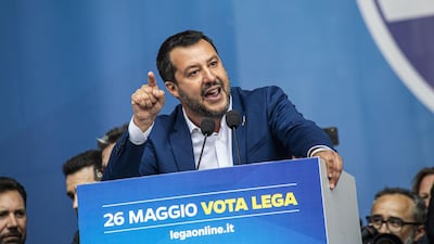Matteo Salvini, Italy's deputy prime minister, speaks during a League Party campaign rally with European nationalists ahead of European Parliamentary elections, in Milan, Italy, on Saturday, May 18, 2019. Salvini wants to turn into a show of strength for Europe's army of nationalist leaders trying to upend the continent's politics. Photographer: Francesca Volpi/Bloomberg