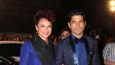 Farhan Akhtar with wife Adoona Akhtar. IANS