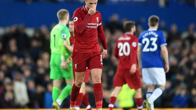 Jordan Henderson and Liverpool were held to a goalless draw by Everton at Goodison Park. Getty Images