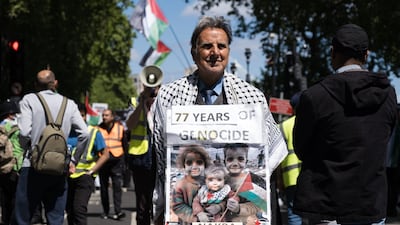 A demonstration in the UK commemorating the Nakba – the expulsion of Palestinians from their homes after the formation of Israel. Getty
