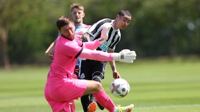 Attacker Miguel Almiron scores Newcastle's third goal against Gateshead.
