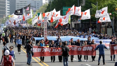 May Day in Seoul. AP Photo