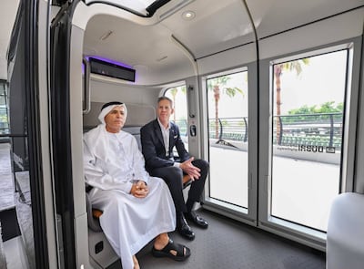 Mattar Al Tayer, director general and chairman of the board of the Dubai's Roads and Transport Authority, with Mark Seeger, founder and chief executive of Glydways. Wam