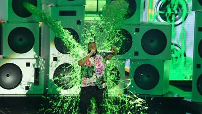 Host DJ Khaled gets slimed at the conclusion of the Nickelodeon Kids' Choice Awards. AP
