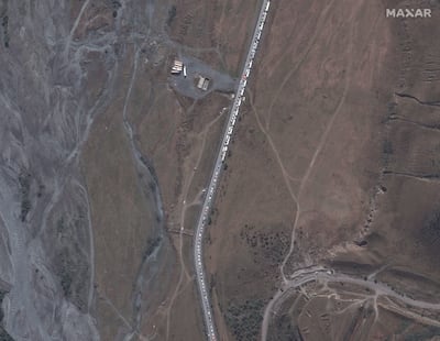 A traffic jam near Russia's border with Georgia. Russian President Putin announced on September 21 that he signed a decree on partial mobilisation in the Russian Federation due to the conflict in Ukraine. EPA