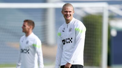 Erling Haaland during Manchester City training. Getty