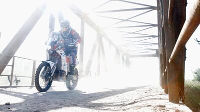 Mathias Walkner of Austria and riding the for the Red Bull KTM Factory Team competes during the first stage of the Dakar Rally on Sunday. Dean Mouhtaropoulos / Getty Images