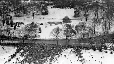 An aerial view of the crowd gathered outside the White House to attend Franklin D Roosevelt's fourth inaugural speech on January 20, 1945. Getty Images