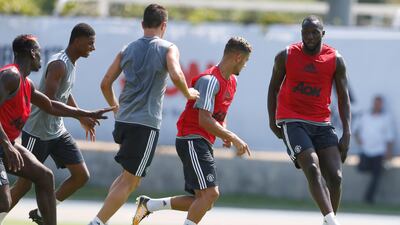 United States Football Soccer - Manchester United training - University of California Los Angeles - July 10, 2017 Manchester United's Romelu Lukaku (R) trains REUTERS/Lucy Nicholson