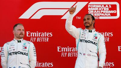 Lewis Hamilton on the top step of the podium after winning the Spanish Grand Prix. Reuters