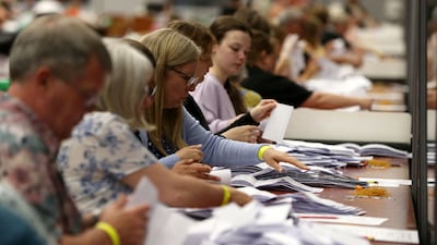 Ballots are counted at a centre in Wakefield, in Northern England, on Thursday. AFP
